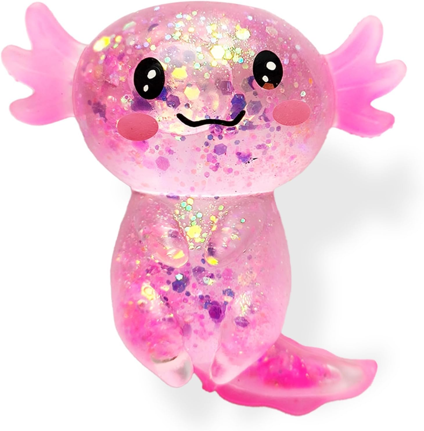 Axolotl NeeDoh lookalike squishy toy held in hand