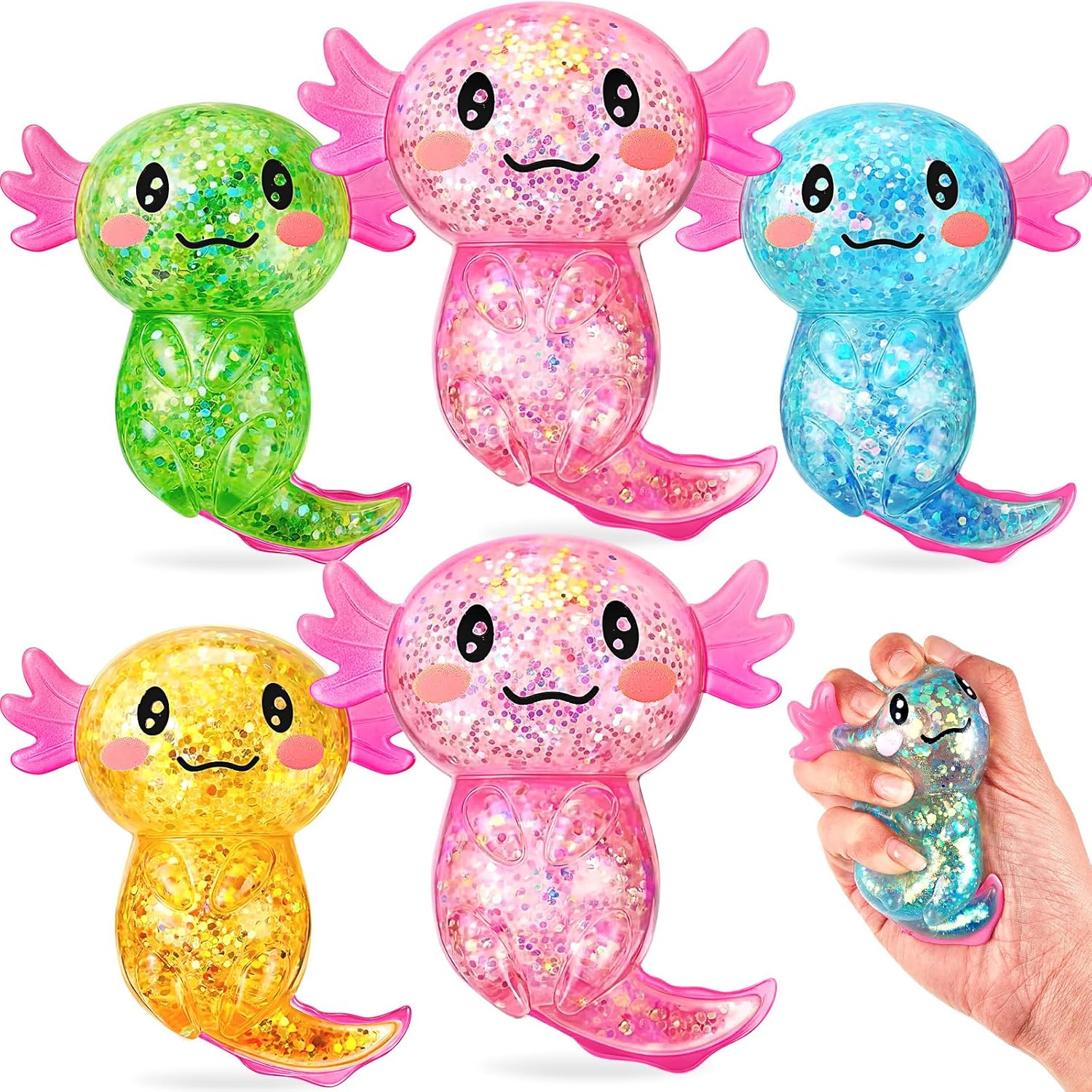 Colorful axolotl squishy fidget toy