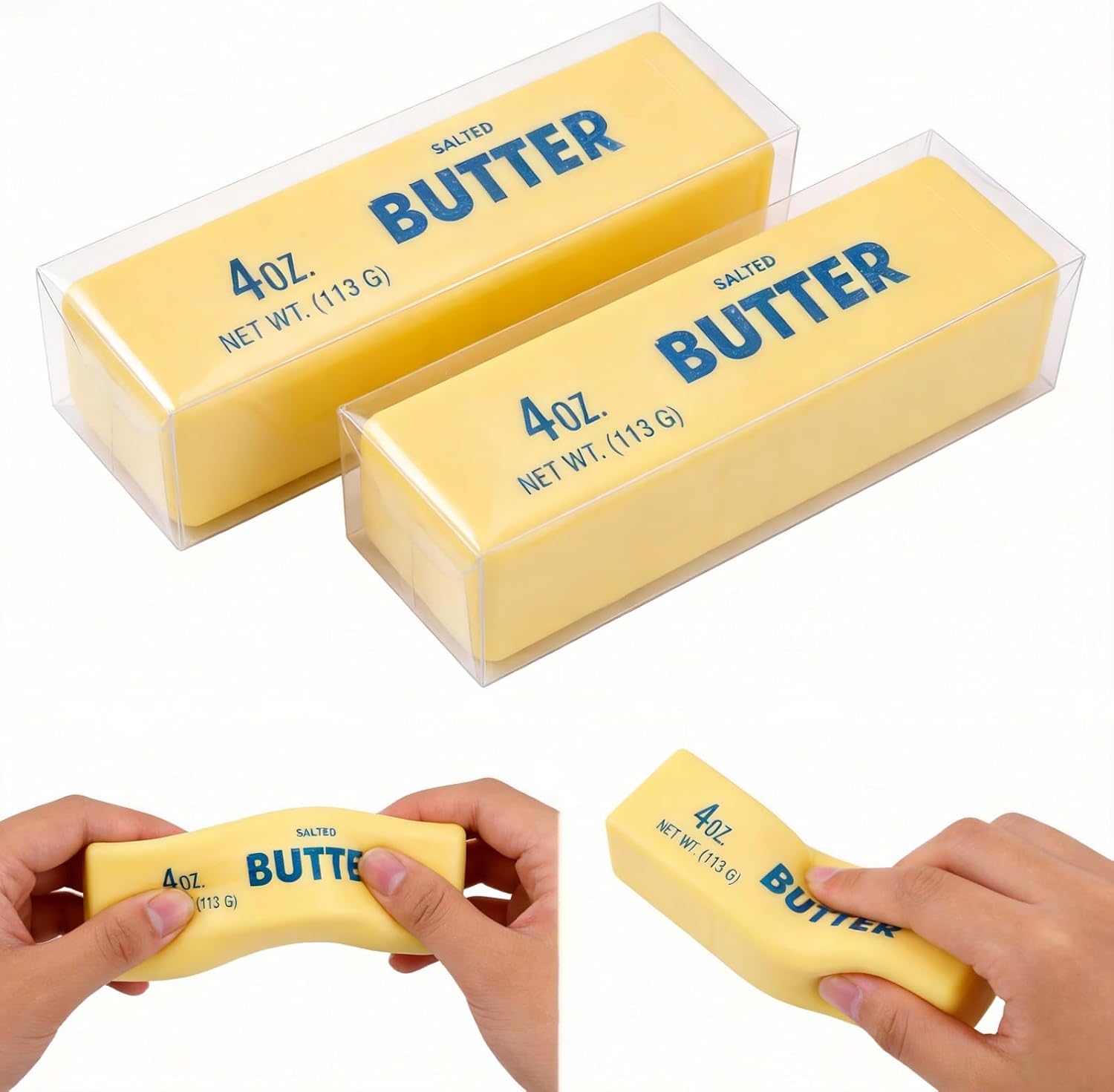 NeeDoh Butter style squishy shaped like a yellow stick of butter