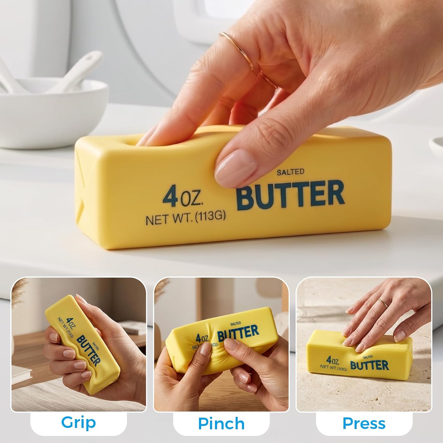Yellow butter block squishy close up