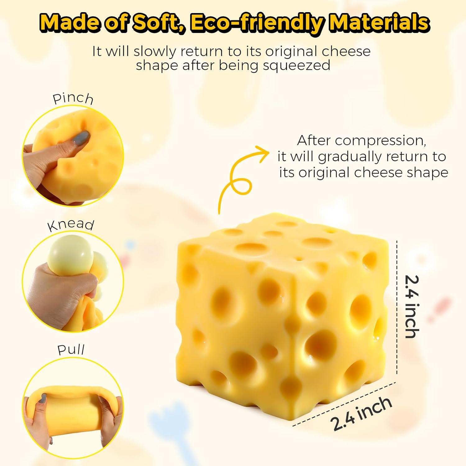 NeeDoh Cheese lookalike squishy toy held in hand