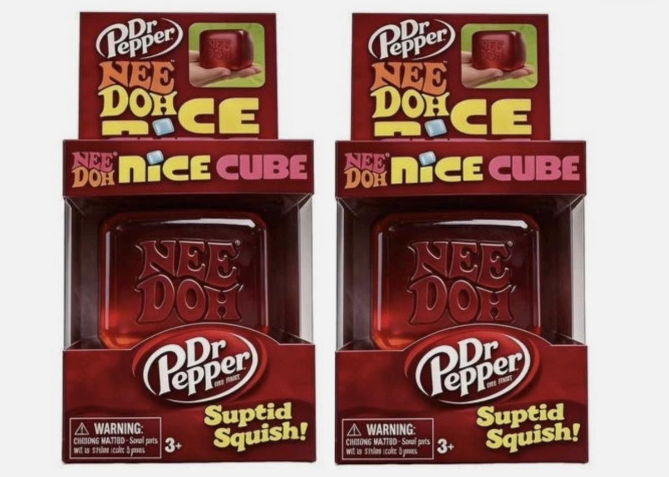 Dr Pepper NeeDoh lookalike squishy toy held in hand