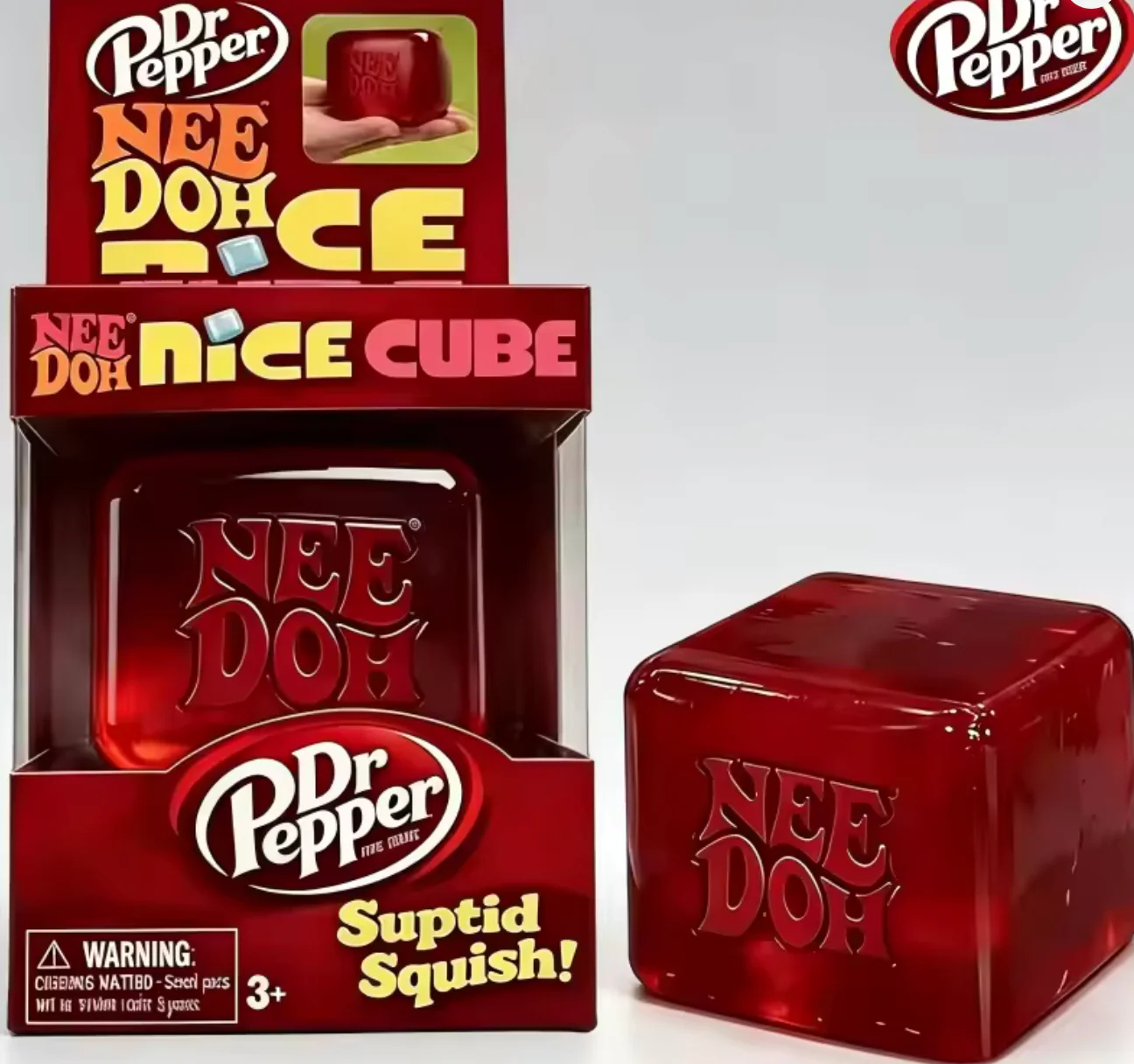 Burgundy cola-style Dr Pepper squishy cube