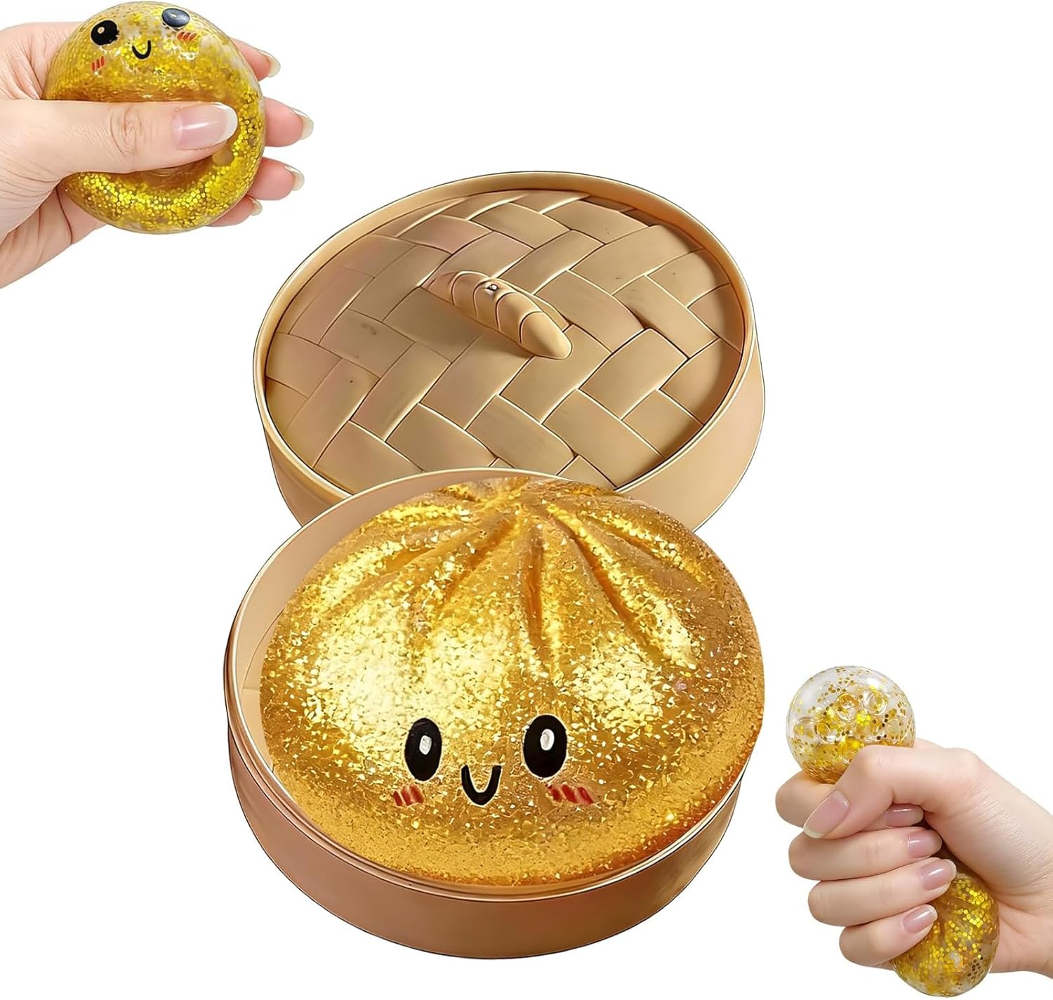 Gyoza-style dumpling squishy fidget toy close up
