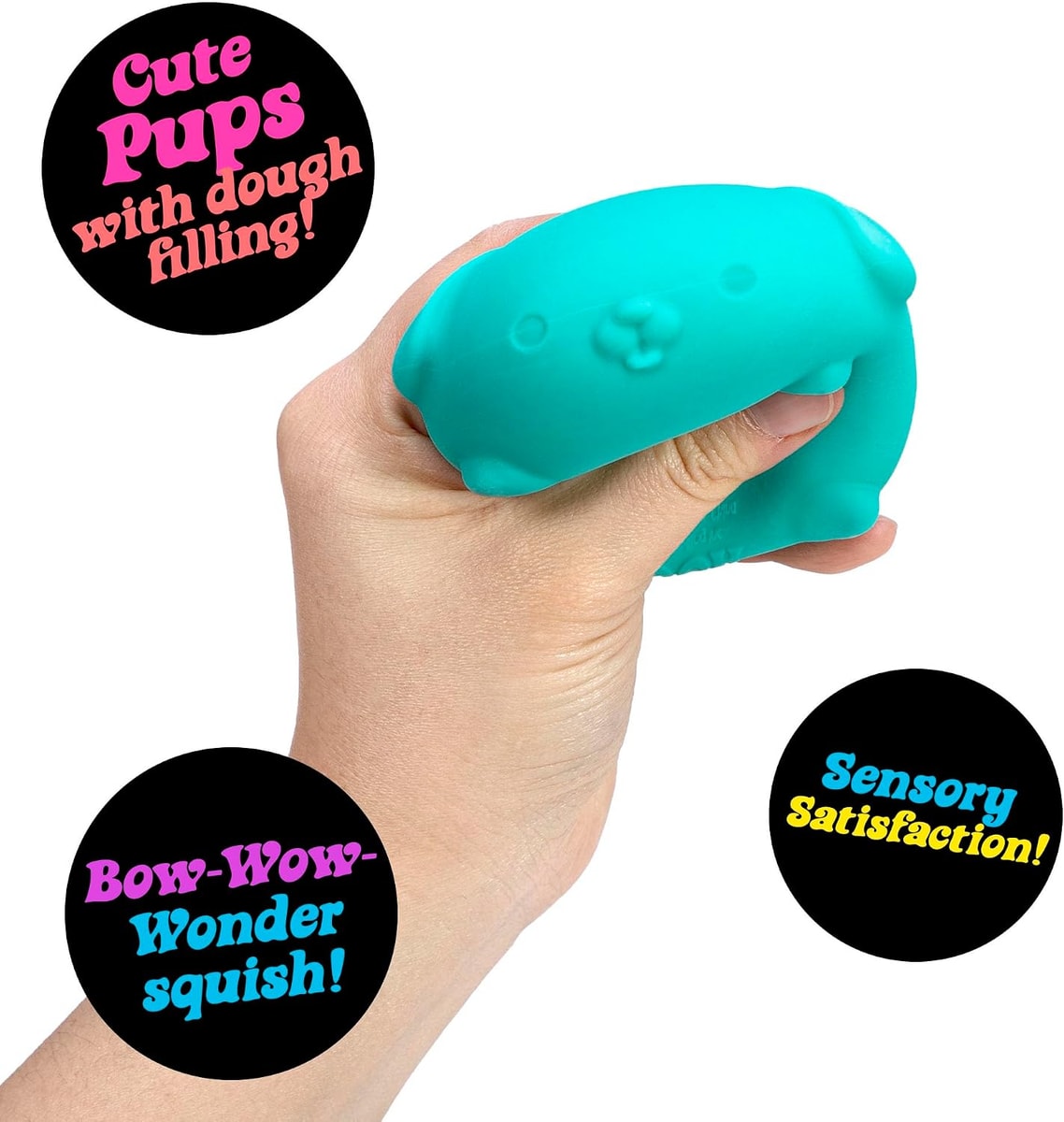 NeeDoh Funky Pups — turquoise pup held in one hand