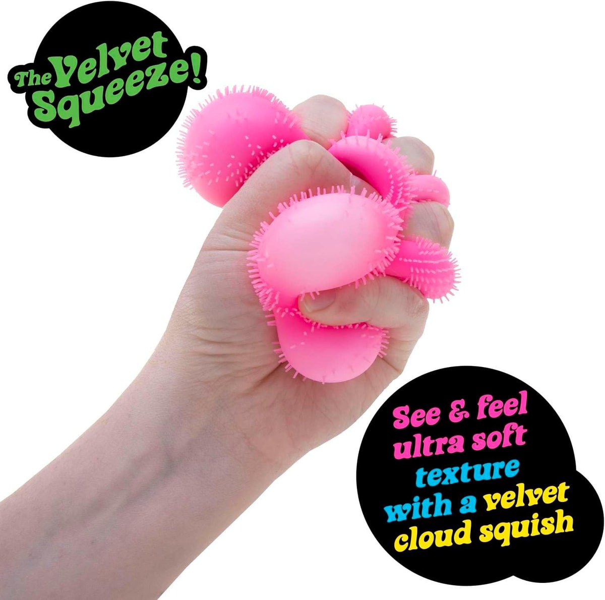 NeeDoh Fuzz Ball Flower Power — pink ball being squeezed