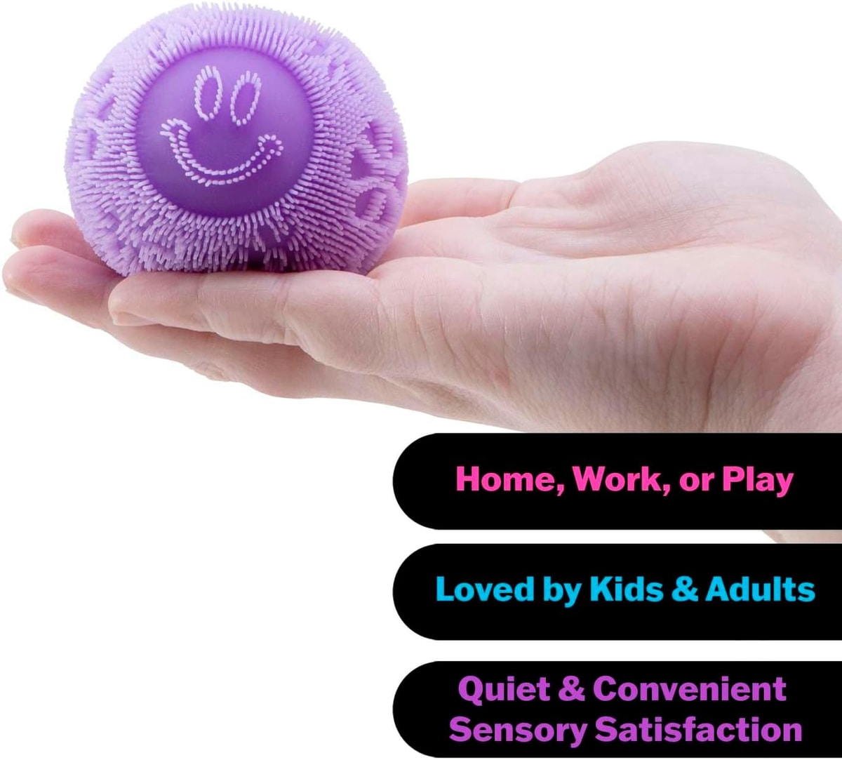 NeeDoh Fuzz Ball Flower Power — purple ball resting on a hand