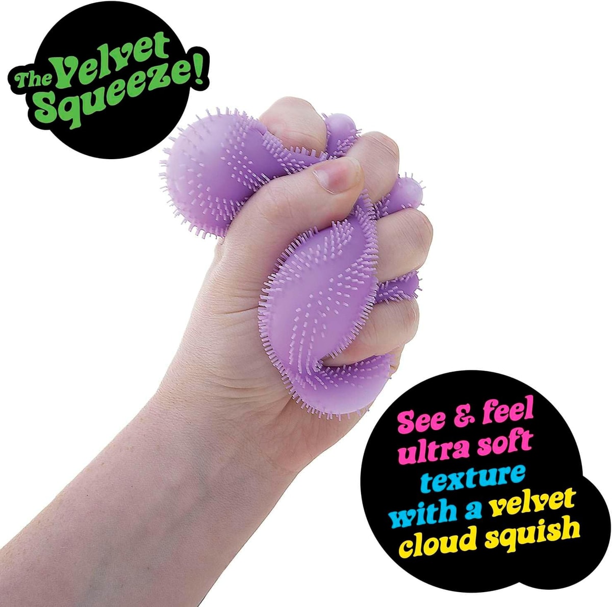 NeeDoh Fuzz Ball Wonder Waves — purple ball being squeezed