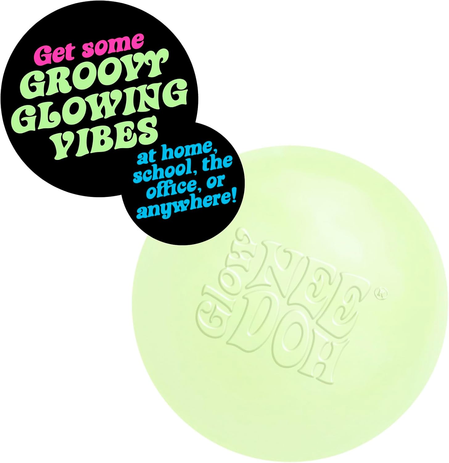 NeeDoh Glow in the Dark dough-filled squishy charged under light