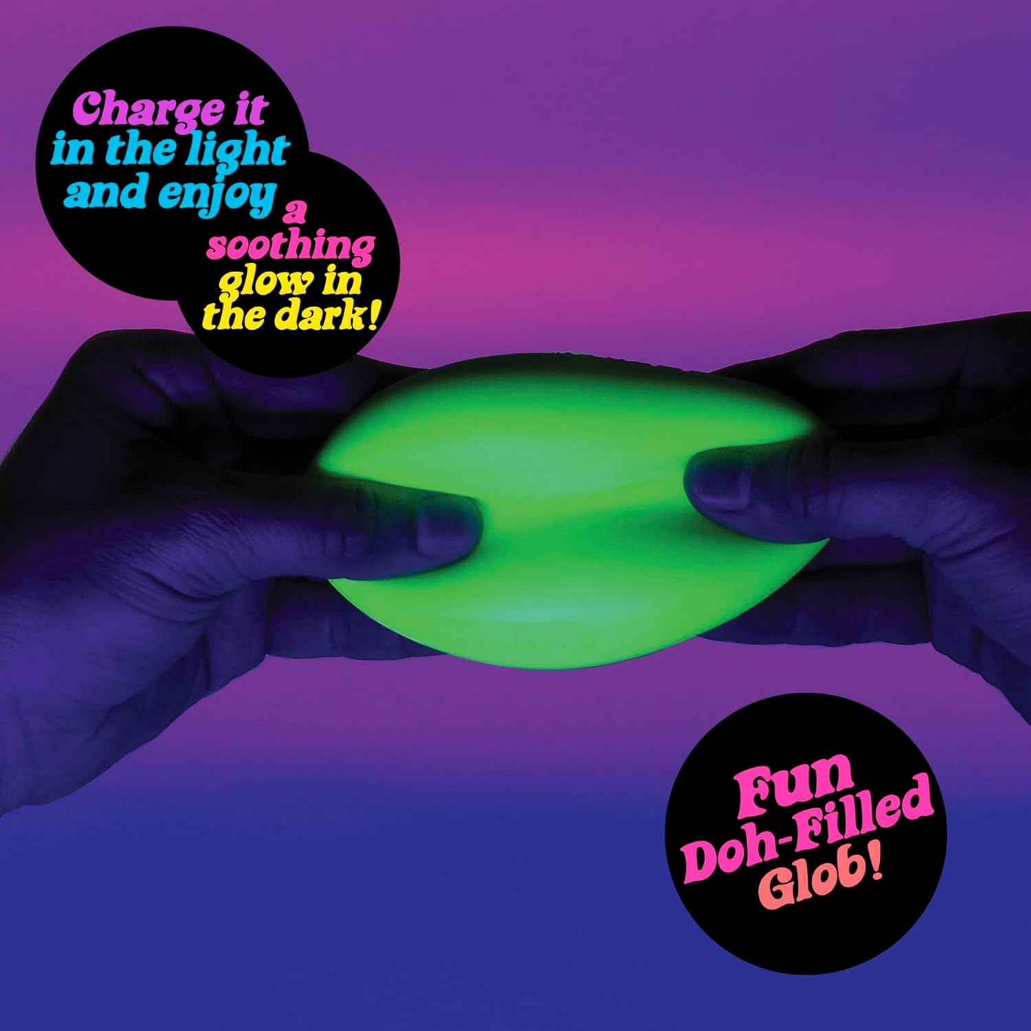 NeeDoh Glow in the Dark squeezed and stretched by hand