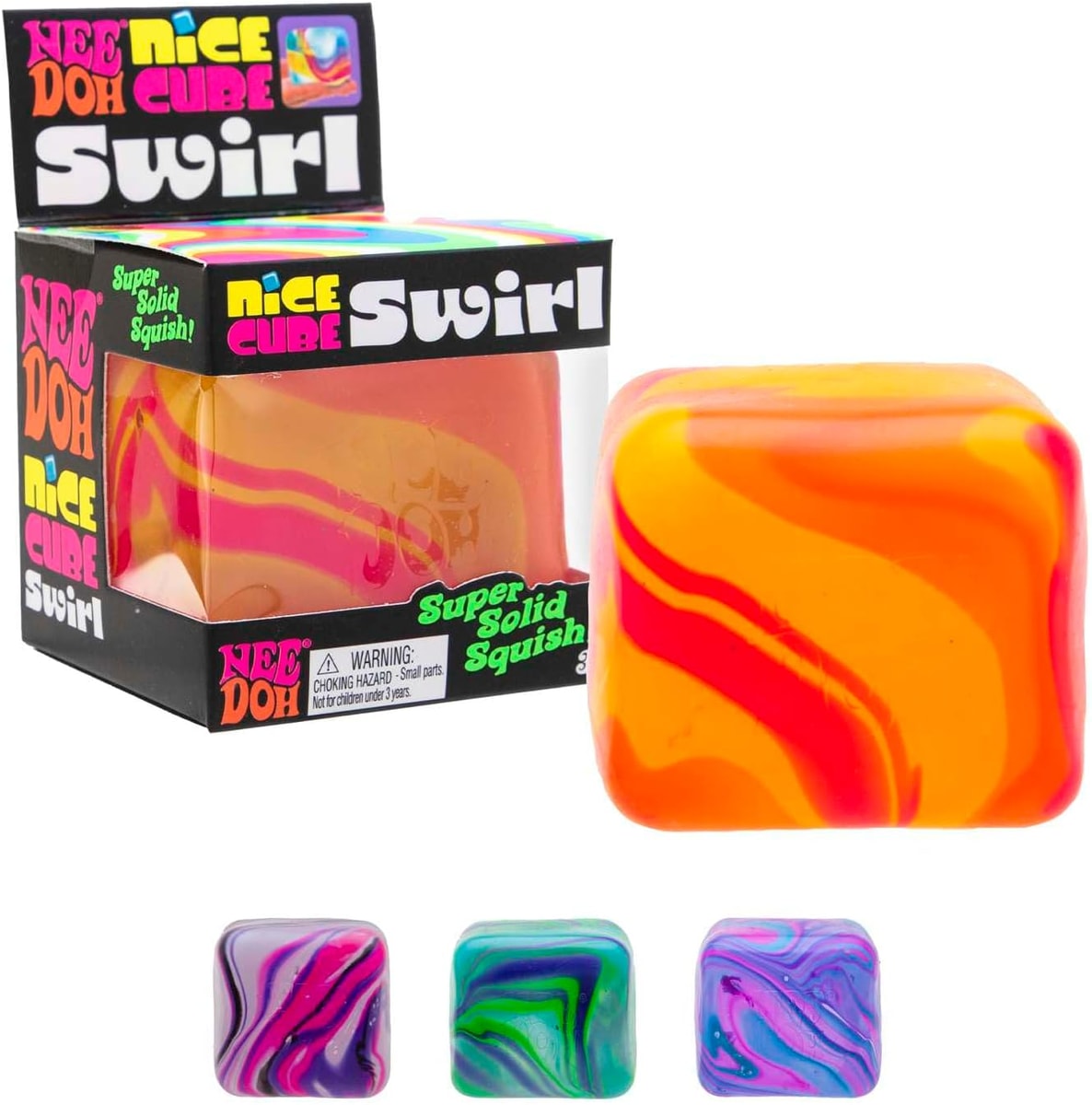 NeeDoh Nice Cube Swirl — boxed cube and swirl color options
