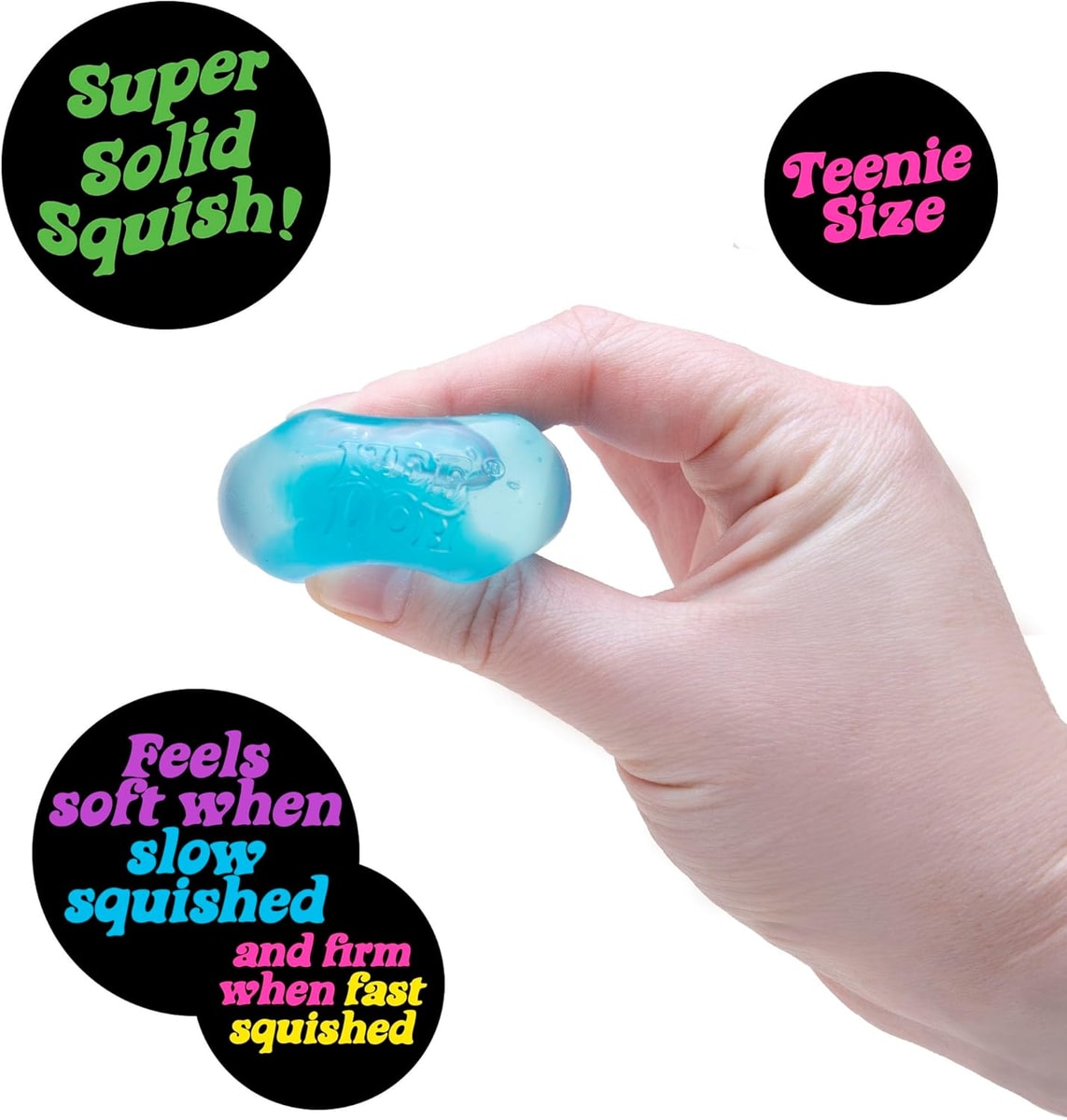 NeeDoh Nice Ice Baby — blue cube being squeezed