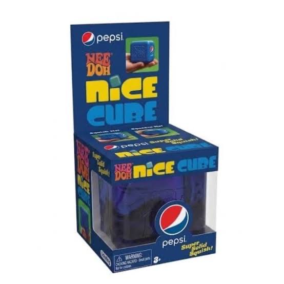 Retail counter display box of Pepsi Nice Cubes with a cube behind the front window