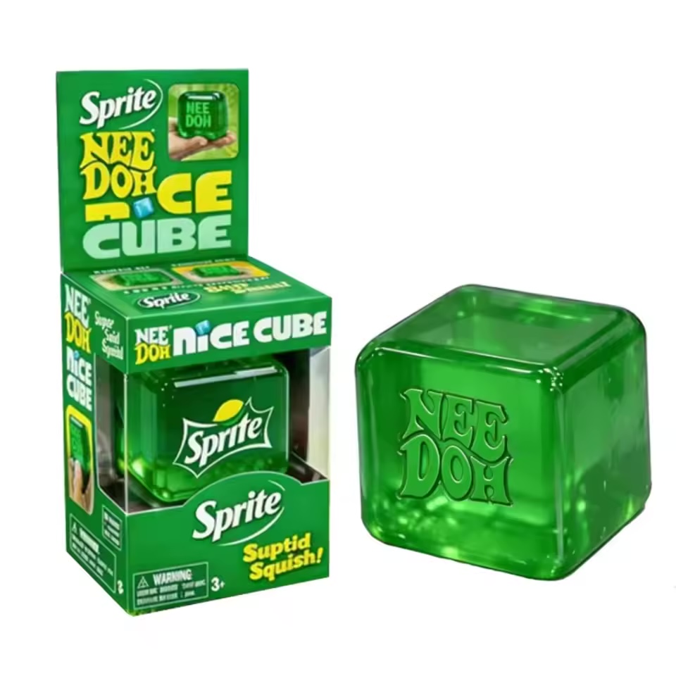 NeeDoh Sprite style green lemon-lime soda squishy cube