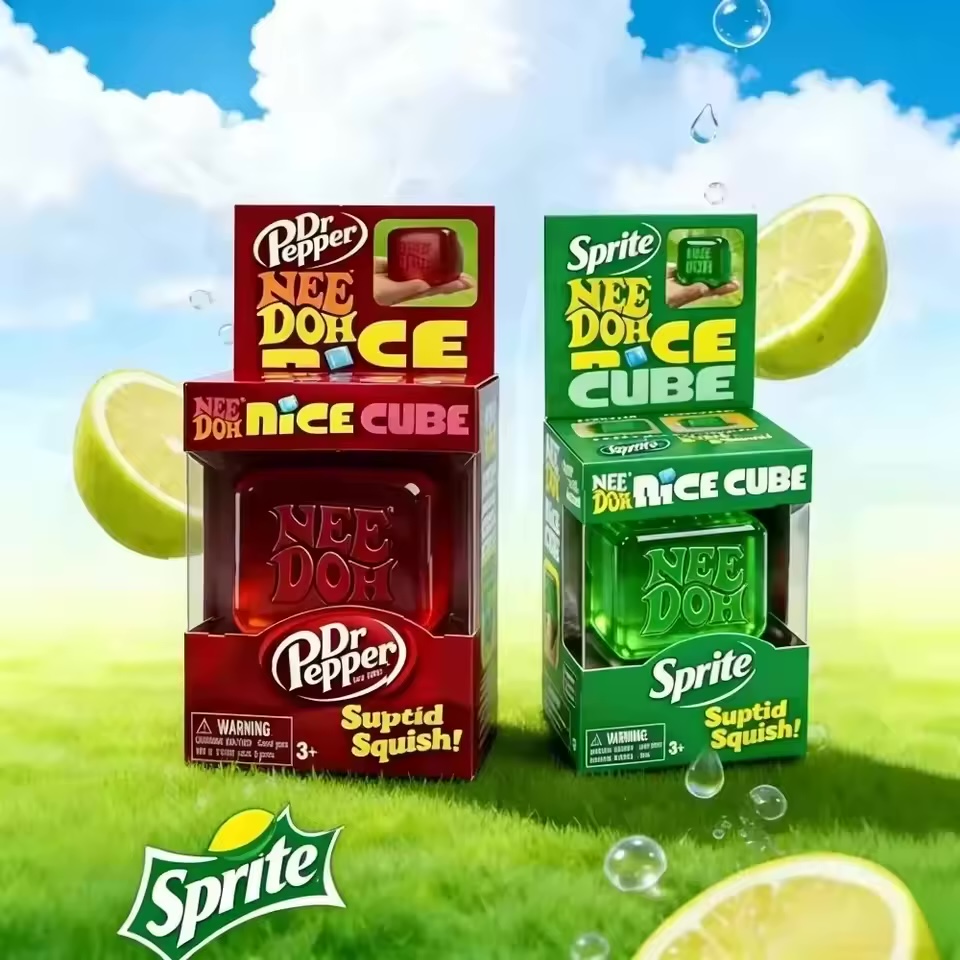 Clear green ice-cube-style Sprite squishy close up