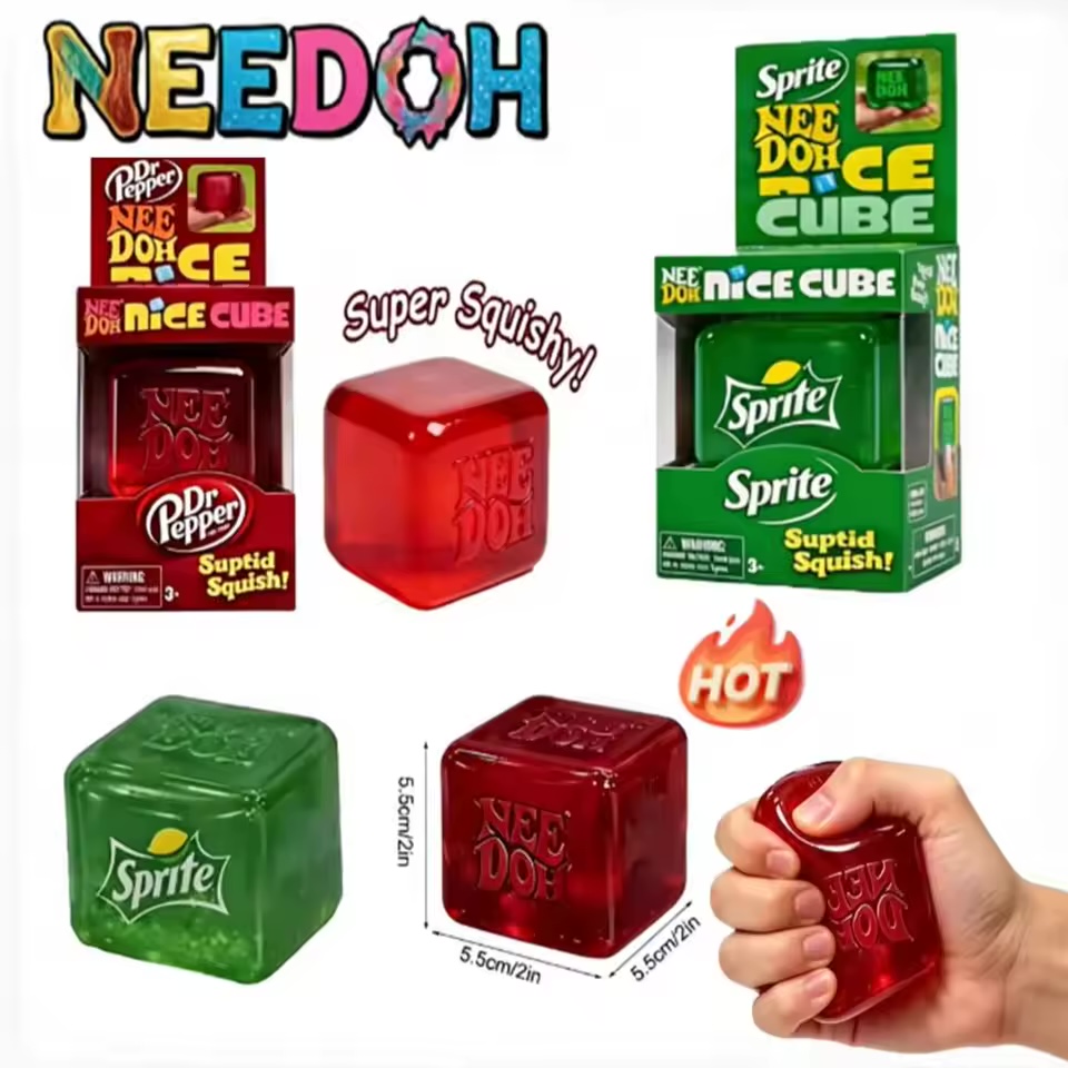 Bright green lemon-lime soda-inspired NeeDoh-style squishy