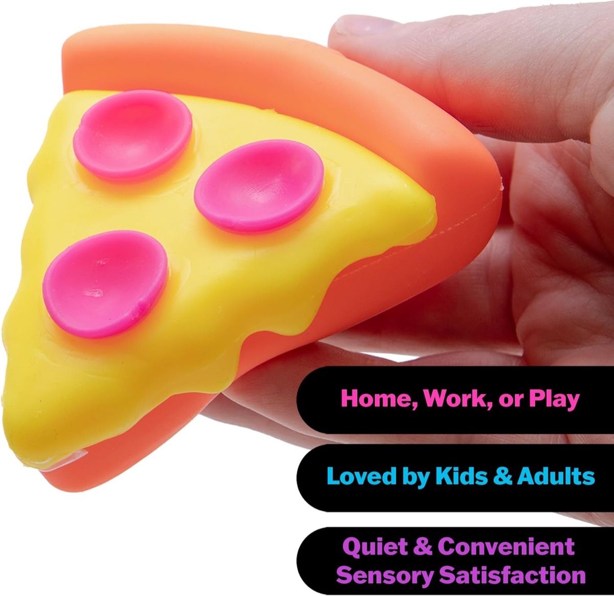Squeezza pizza fidget toy being squeezed